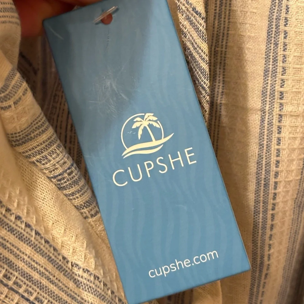 Cupshe Striped Mini Dress Size Medium Blue White Tie Back Adjustable Straps - Picture 4 of 7